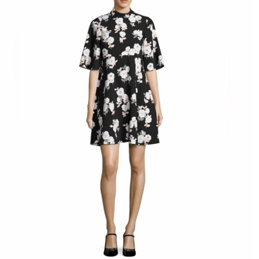 Kate Spade Posey Black Floral Swing Dress Sz 00